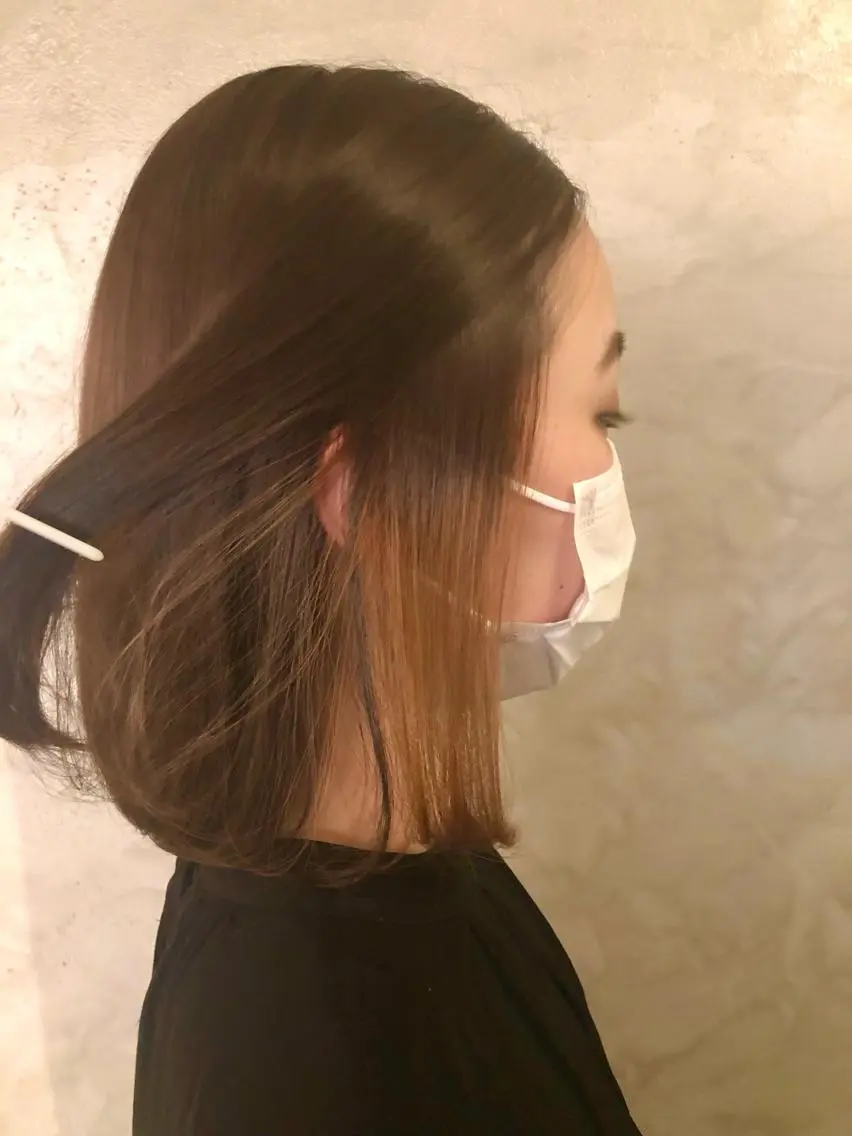 ミディアム カラー ベージュカラー オレンジ オレンジベージュ 透明感カラー/ ブリーチ無し/RYOのヘアスタイル