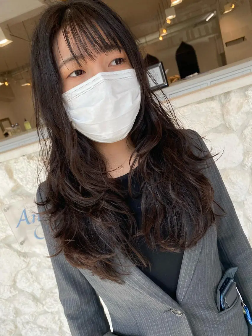 ロング パーマ カット パーマ トリートメント 饒平名 知也のヘアスタイル