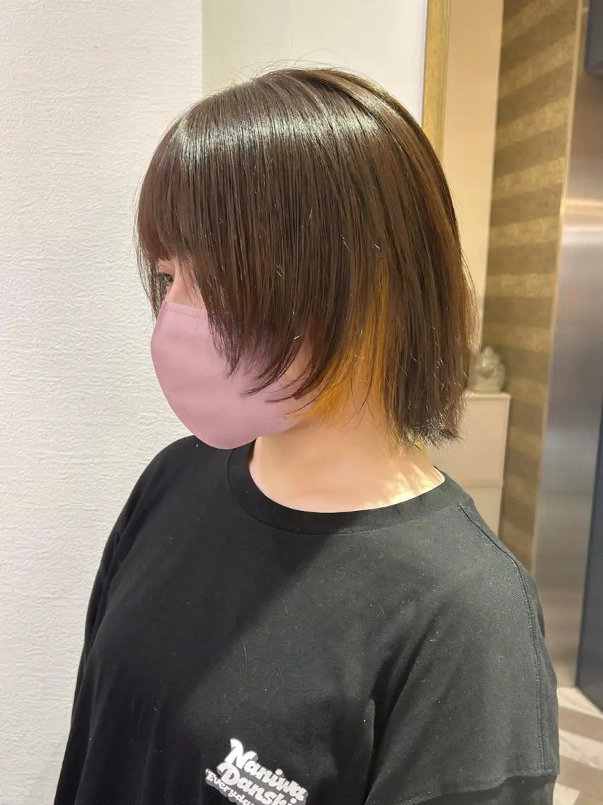 ミディアム カラー ヘアアレンジ ワンレンボブ ショートボブ アッシュ バレイヤージュ ベージュカラー 髪質改善【縮毛矯正】 北千住 田邉 澪のヘアスタイル