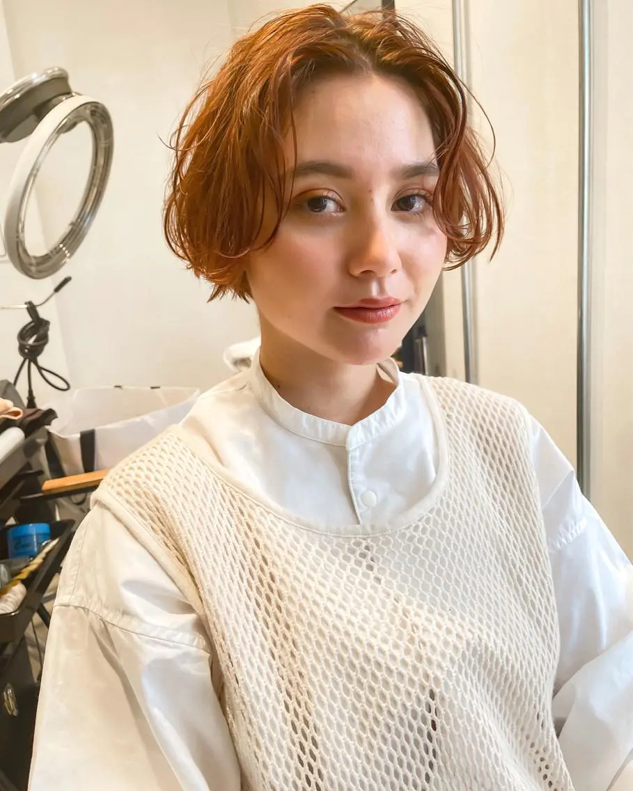 ショート カラー ハンサムショート ブリーチ ケアブリーチ オレンジ ショートヘア カット ヘアカラー トリートメント 村上雅人 ナチュラルモードのヘアスタイル