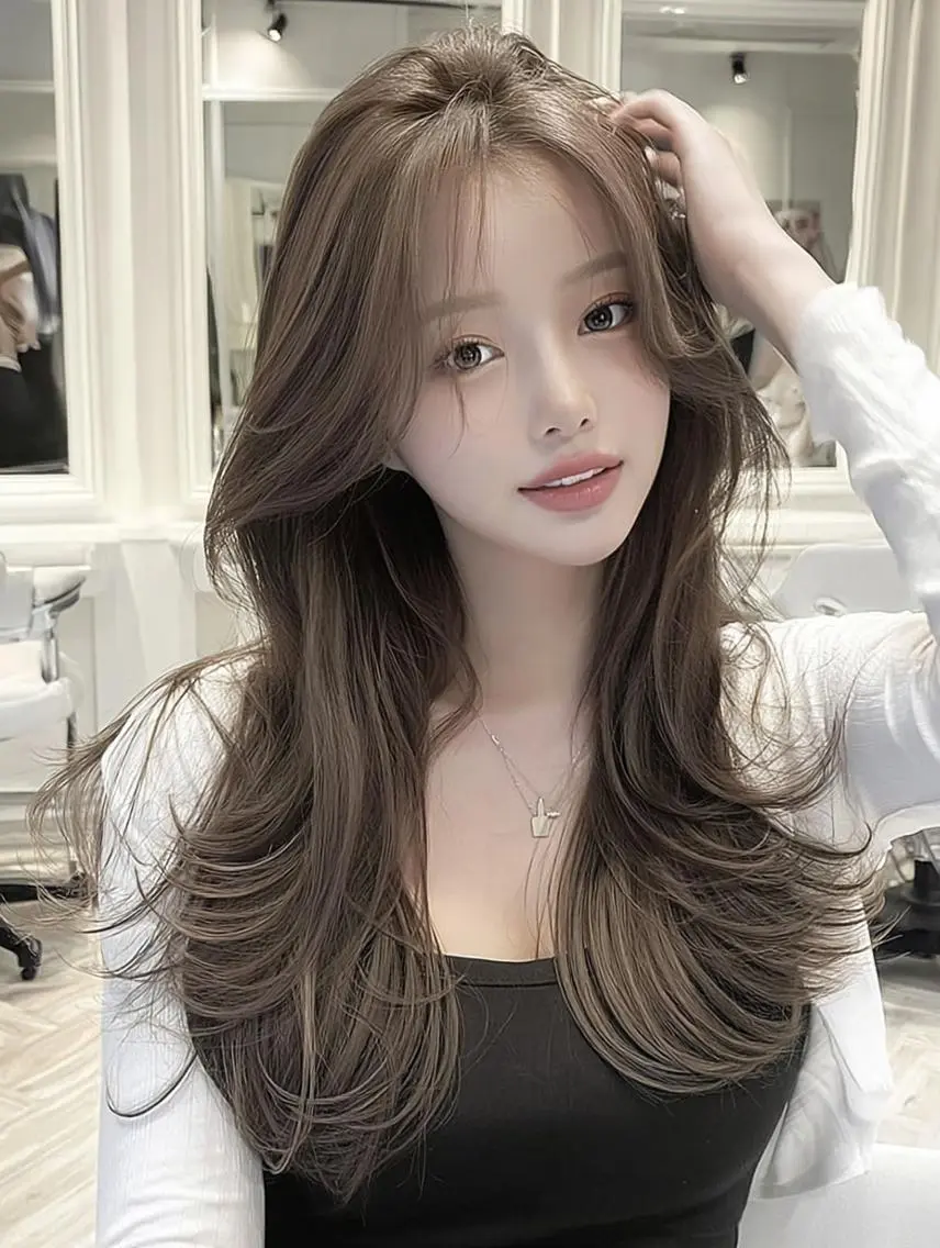 ロング 顔周りカット 髪質改善 韓国風ヘア レイヤーカット カット ヘアカラー FOCUS JAPAN2のヘアスタイル