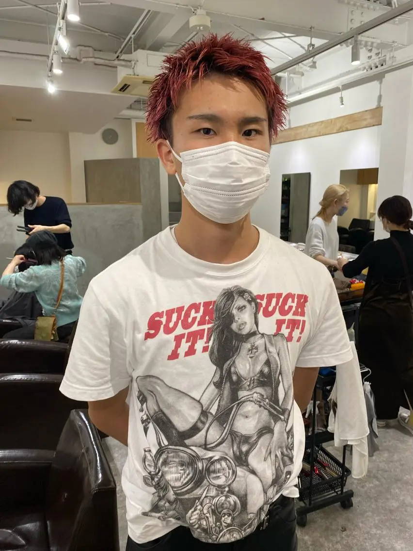 ショート カラー メンズ レッドカラー カット ヘアカラー トリートメント 森貴裕/ニュアンス パーマ/オリーブのヘアスタイル