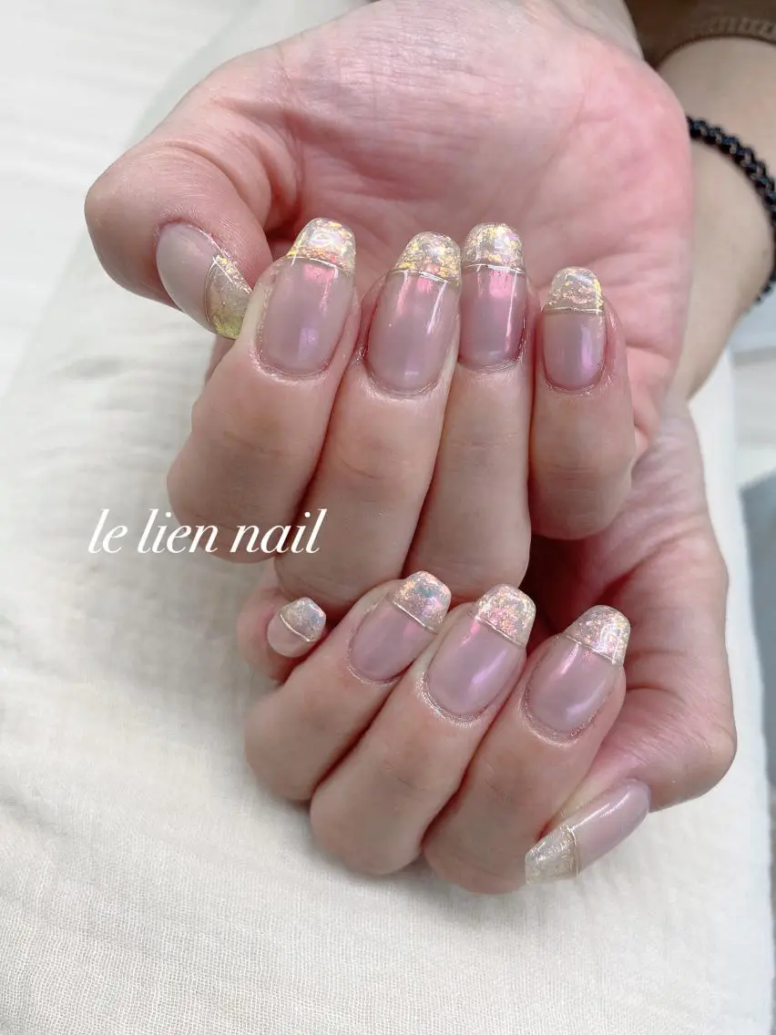 ネイル オーロラネイル キラキラネイル ミラーネイル スクエアネイル le lien nailのネイルデザイン