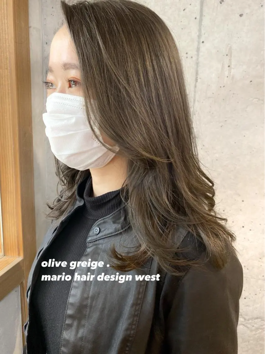 ミディアム カラー ミディアムレイヤー アッシュ グレージュ オリーブアッシュ オリーブカラー 竹嶌 健吾のヘアスタイル