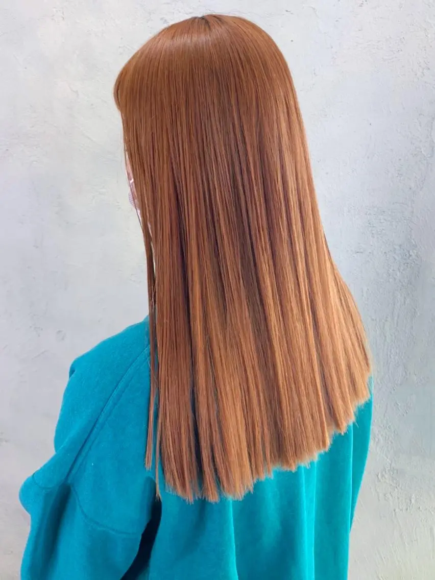 セミロング カラー パーマ ヘアアレンジ オレンジ ITbyALBUM 八王子店のヘアスタイル