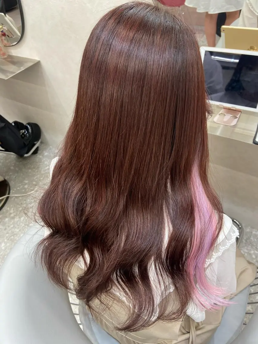 ロング カラー シールエクステ ブリーチ ブラウンカラー ケアカラー ダブルカラー ヘアカラー トリートメント エクステ 新宿/韓国ヘア 中明度カラー/かやのヘアスタイル
