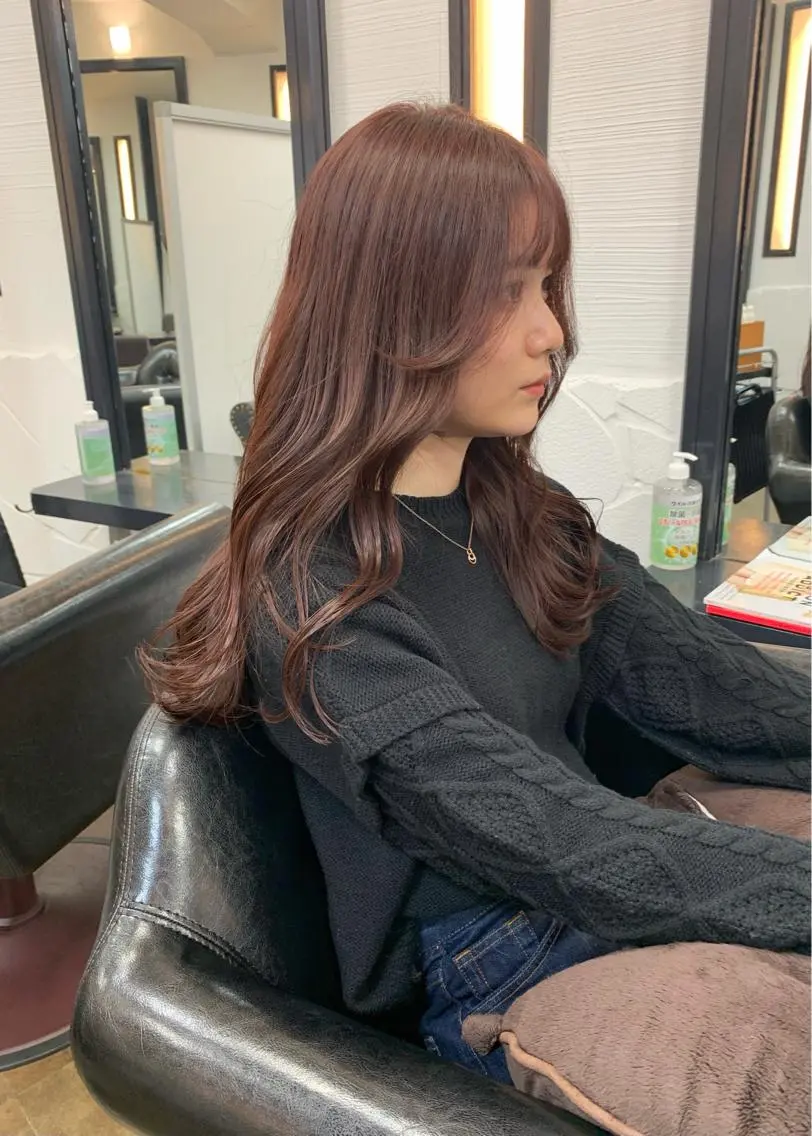 ロング カラー ベージュカラー ブリーチ ブリーチなしカラー ピンクカラー ピンクベージュ カット ヘアカラー トリートメント 矢野 晃平のヘアスタイル