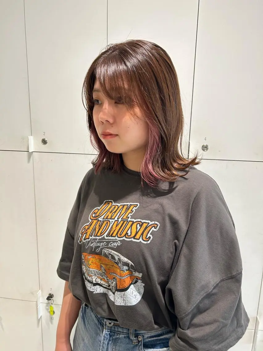 ミディアム カラー ベージュカラー ピンクカラー ピンクベージュ ヘアカラー 透明感カラー🫧 nanohaのヘアスタイル