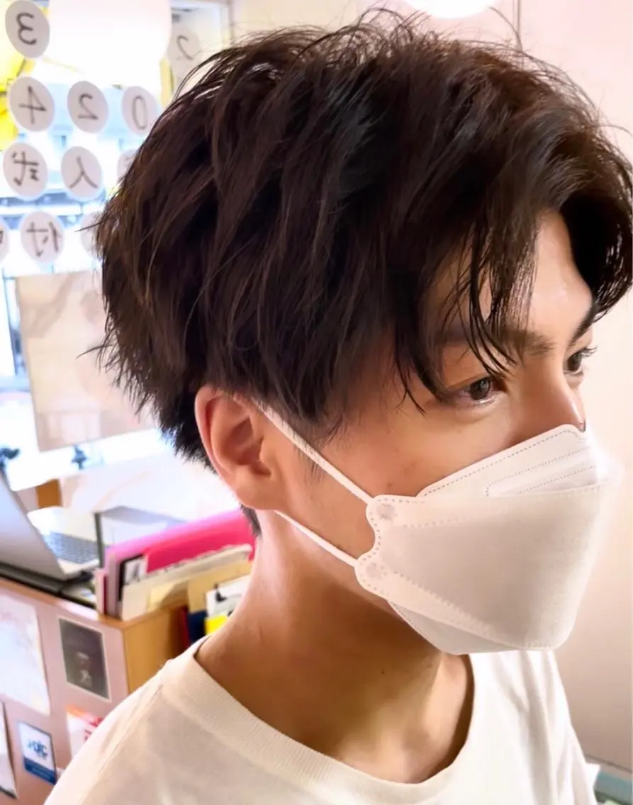 ショート メンズ アップバング センターパート メンズ韓国風 マッシュ メンズパーマ 💎メンズヘア特化 💎🦋野木祐輔のヘアスタイル