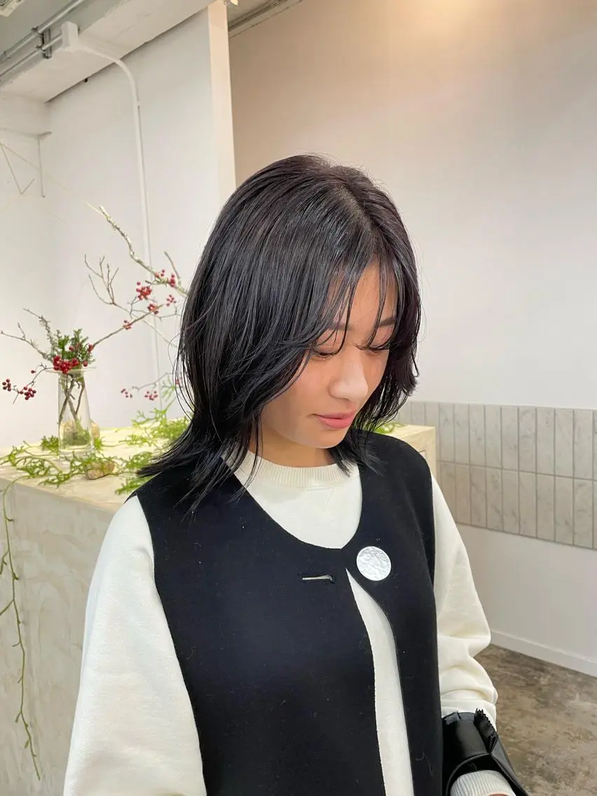 ミディアム パープルカラー ボブ くびれヘア 韓国風ヘア スギヤマ ショウゴのヘアスタイル