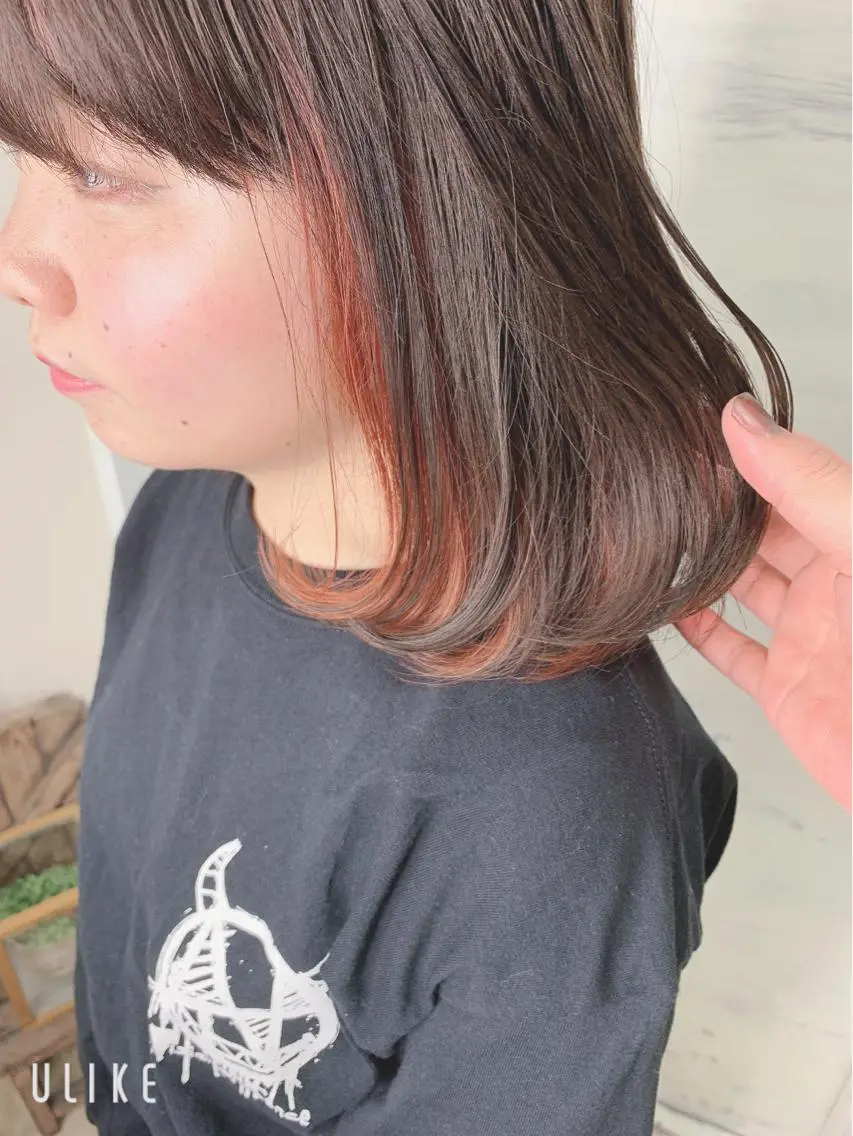 ミディアム カラー ブリーチ グレージュ ピンクカラー ボブ カット ヘアカラー BOX mico.のヘアスタイル