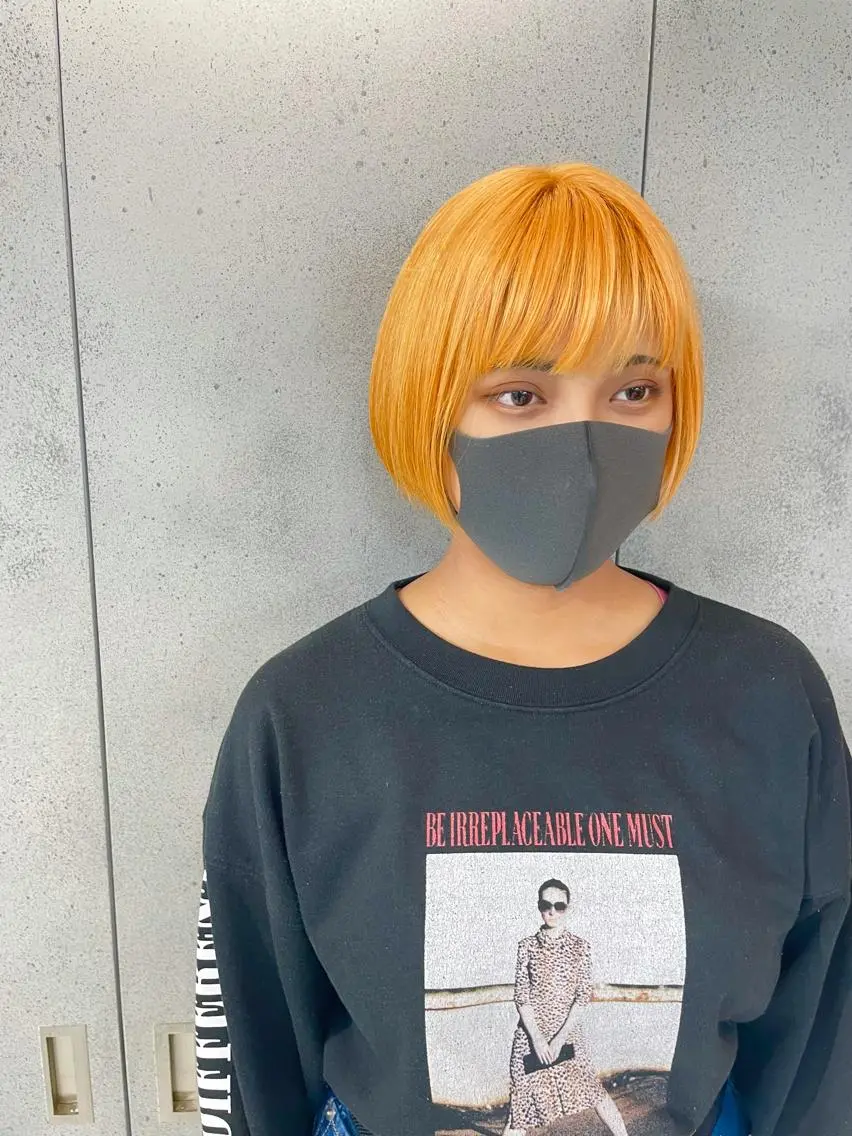 ショート カラー ブリーチ オレンジ パーマウルフショート 濱田匠のヘアスタイル