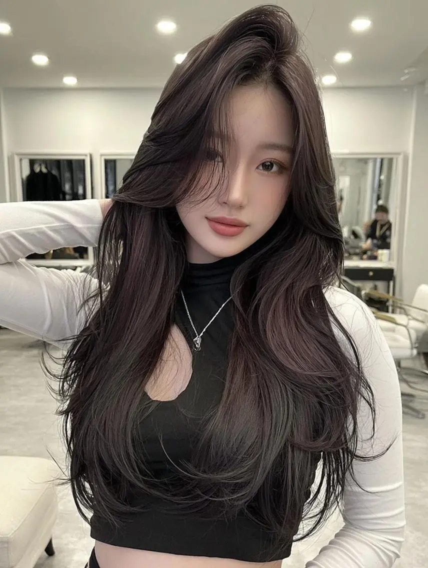 ロング 顔周りカット 髪質改善 韓国風ヘア レイヤーカット カット ヘアカラー FOCUS JAPAN2のヘアスタイル