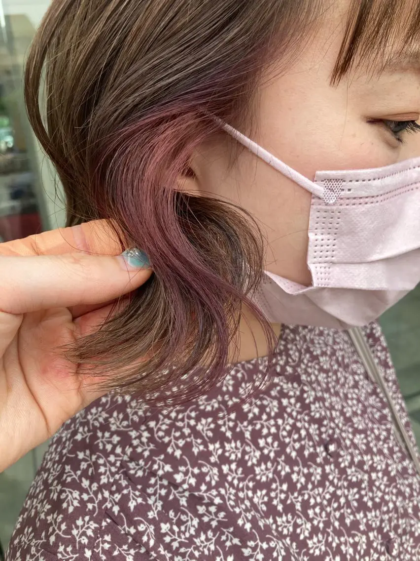 ミディアム カラー イヤリングカラー 田中 あかねのヘアスタイル