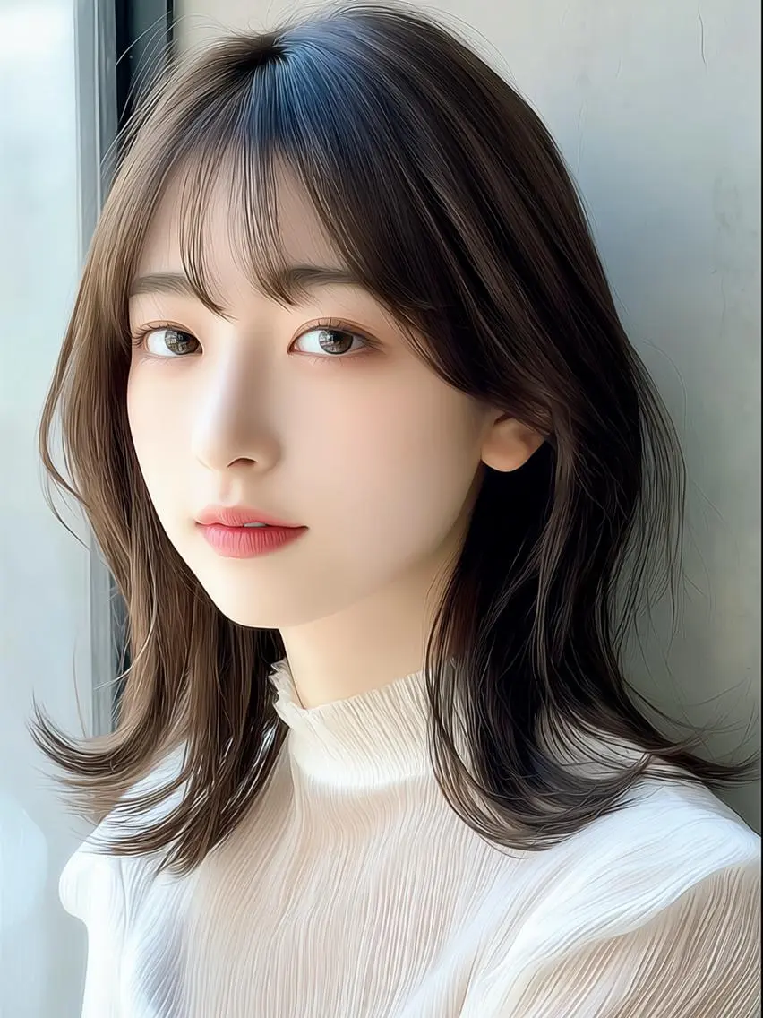 ミディアム カラー ブラウンカラー 韓国風ヘア レイヤーカット シースルーバング 小顔カット ヘアカラー beauty: beast 熊本店のヘアスタイル