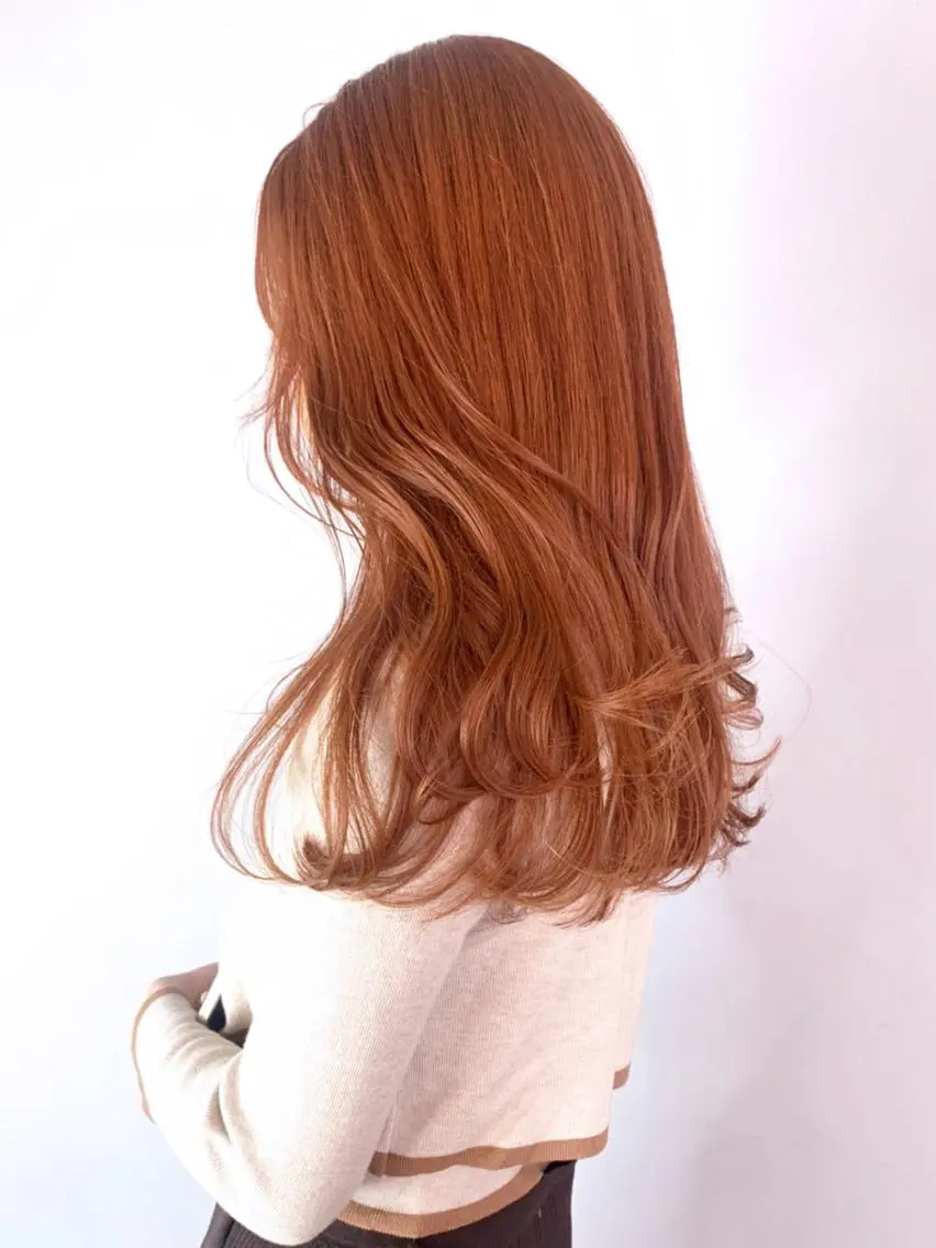 セミロング カラー パーマ ヘアアレンジ ベージュカラー オレンジ オレンジベージュ ITbyALBUM 松戸のヘアスタイル