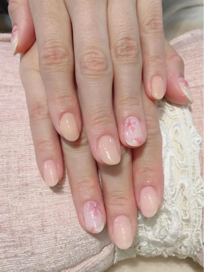 ネイル アートネイル 桜ネイル ビジューバイアクイユ ネイルズ 東中野店のネイルデザイン