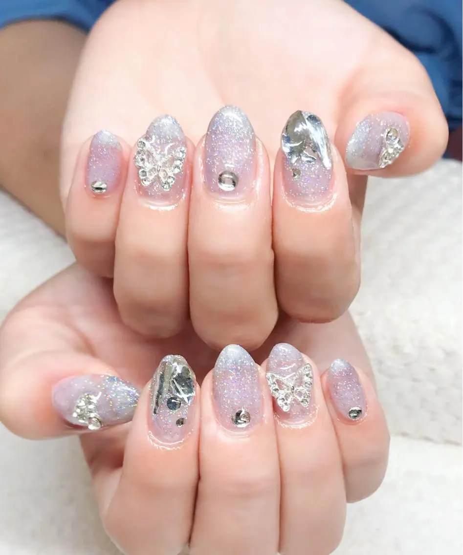 ネイル アートネイル ドット ジェルネイル キラキラネイル 韓国ネイル Nyanco Nailのネイルデザイン