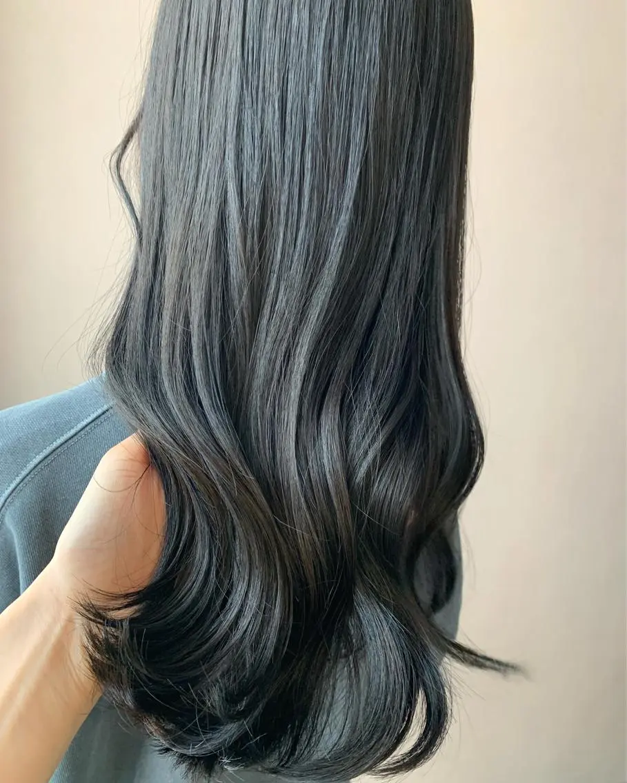 ロング カラー 黒髪 ダークグレー グレーブラック hubhair レイヤー/透明感のヘアスタイル