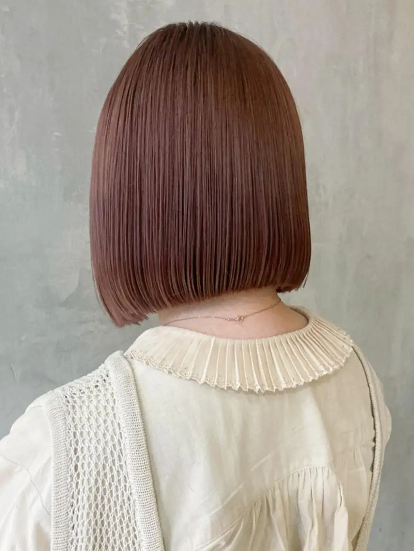 ミディアム パーマ ヘアアレンジ カラー ベージュカラー ピンクカラー ピンクベージュ ボブ カット ヘアカラー トリートメント ITbyALBUM 藤沢店のヘアスタイル