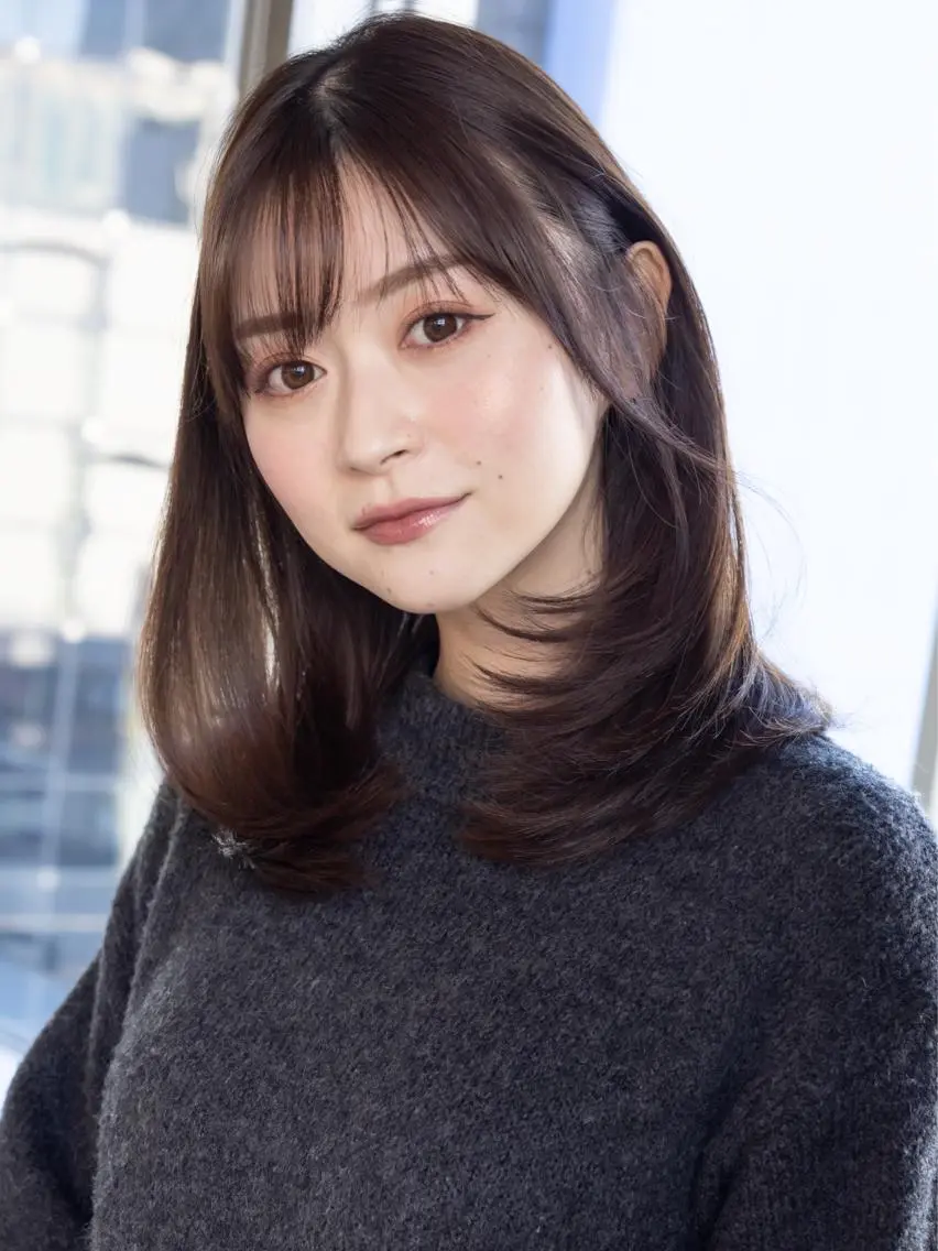 ミディアム くびれヘア 顔まわりレイヤー 顔周りカット かきあげバング 韓国風ヘア カット 【1日2名様限定】 AFLOAT白川雄副のヘアスタイル