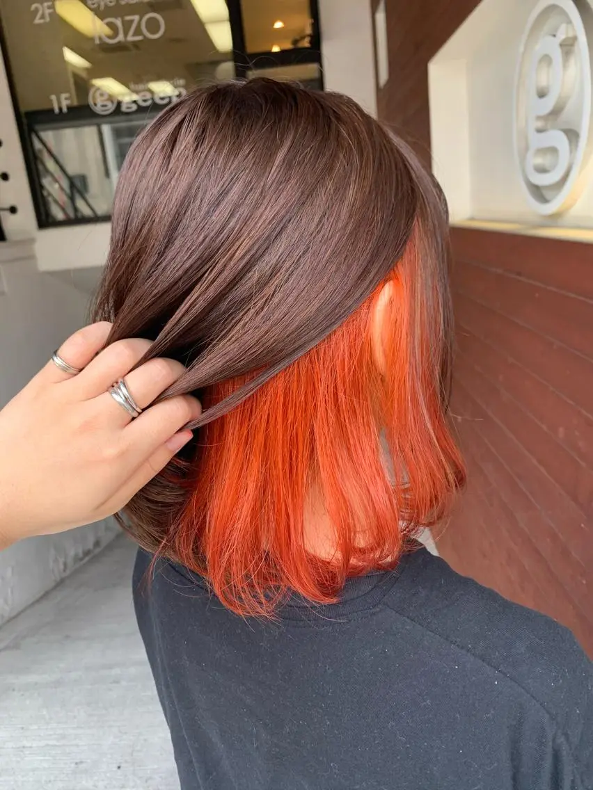 ミディアム カラー インナーカラー オレンジ カット ヘアカラー トリートメント IORI #韓国ヘア#髪質改善のヘアスタイル