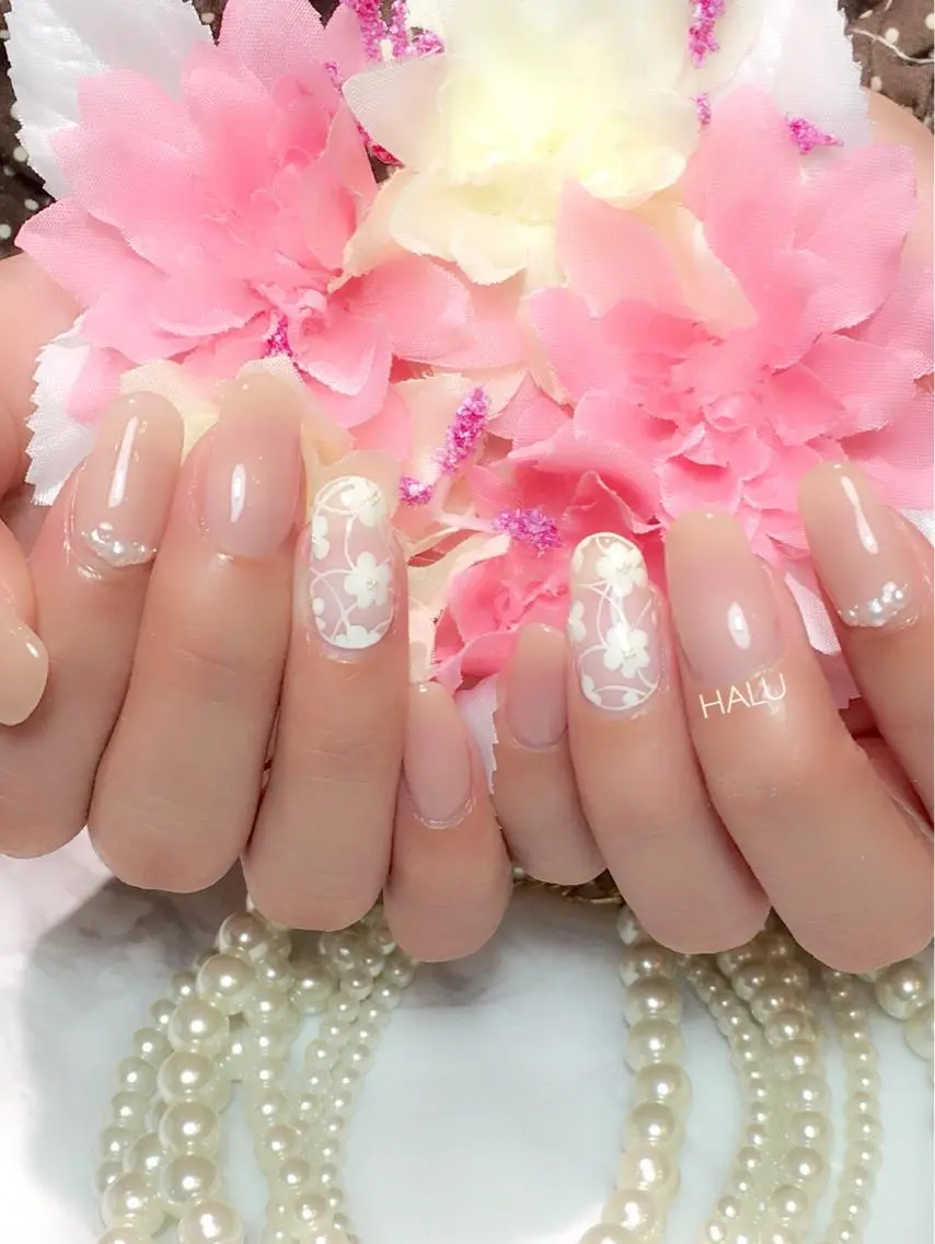 ネイル レース シンプルネイル 春ネイル HALU ハルのネイルデザイン