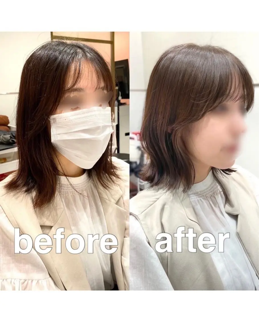 ミディアム カラー パーマ ヘアアレンジ カット ヘアカラー 小野寺瑞希 /最小顔カットのヘアスタイル