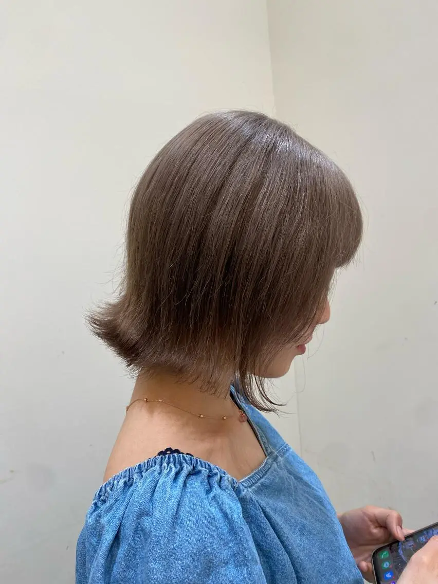 ミディアム ワンレンボブ ショートボブ ボブ 髪質改善 🌿レイヤー/ブリー チ/🌿JINのヘアスタイル
