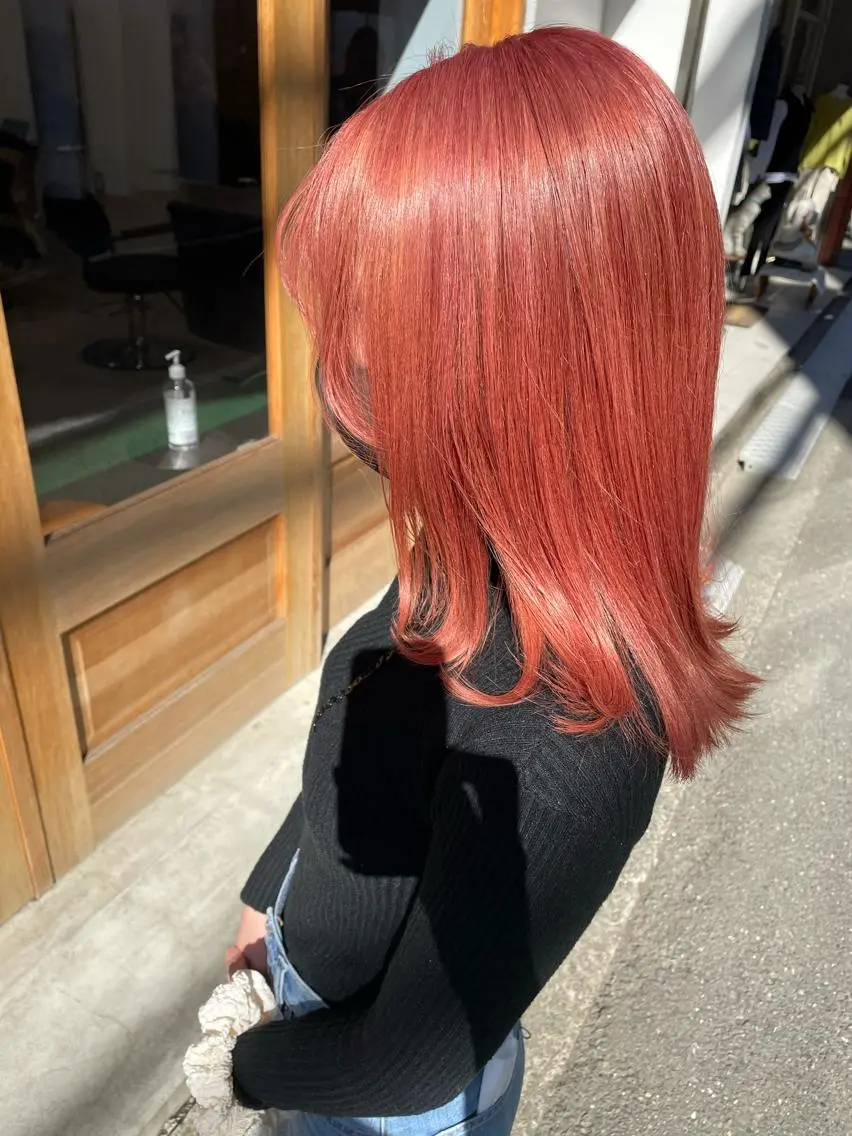 ミディアム カラー オレンジ ピンクカラー ヘアカラー 中目黒🌼 🌼ハナのヘアスタイル