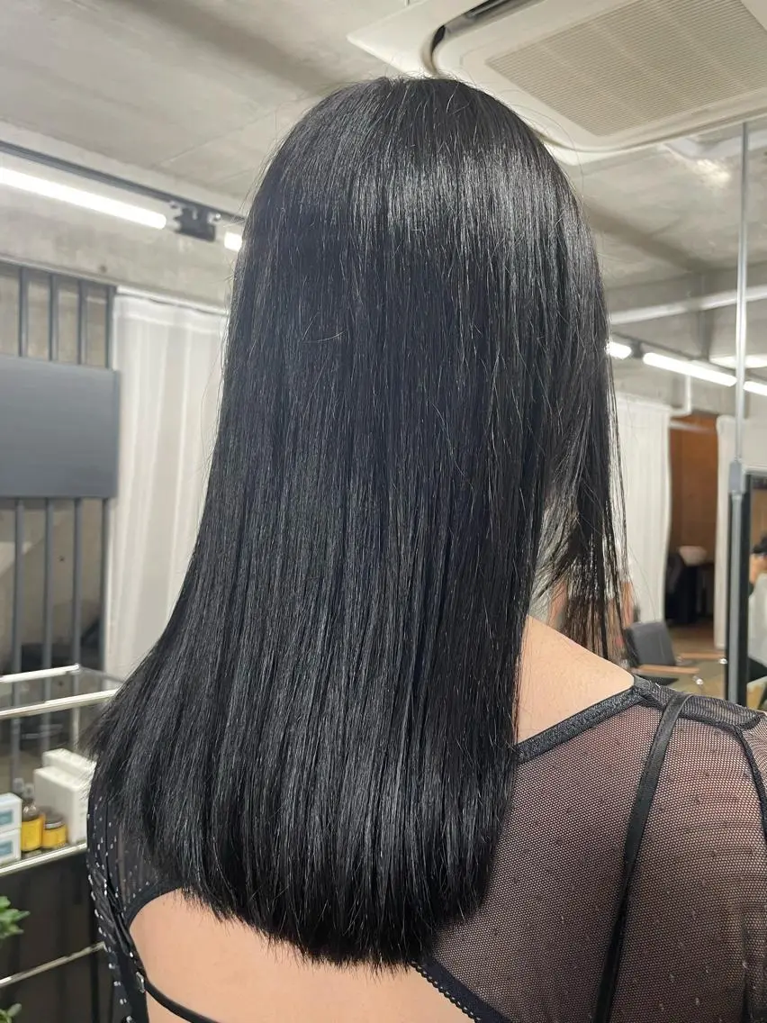 ロング カラー 黒髪 ネイビーカラー カット ヘアカラー レイヤー/透明感 カラー ☽EMIRIのヘアスタイル