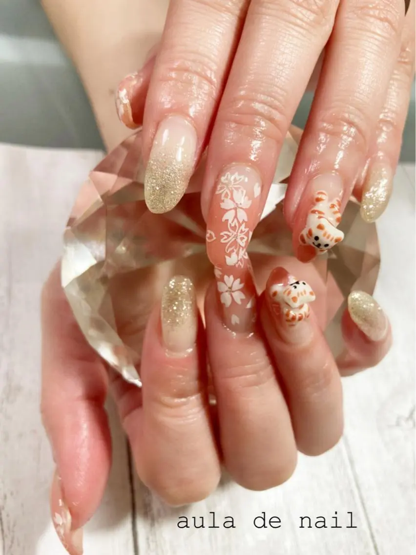 ネイル アートネイル 桜ネイル ハンドネイル auladenail アウラデネイルのネイルデザイン