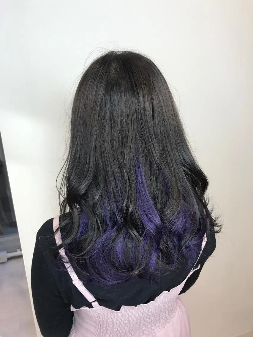 ロング カラー ブルーカラー ブルーバイオレット バイオレットカラー カット ヘアカラー トリートメント インナーエクステ渋谷 🦋KAJIのヘアスタイル