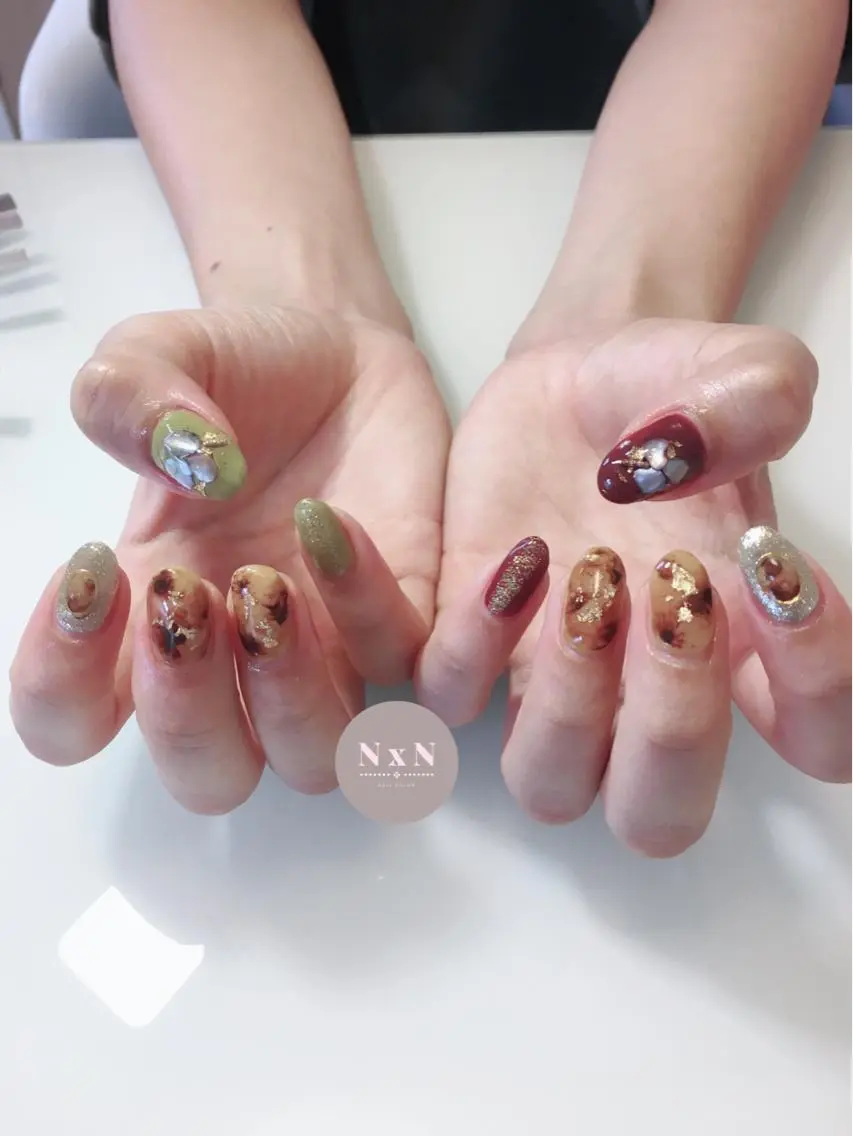 ネイル べっ甲ネイル ジェルネイル ぷっくりネイル nail salon N×Nのネイルデザイン