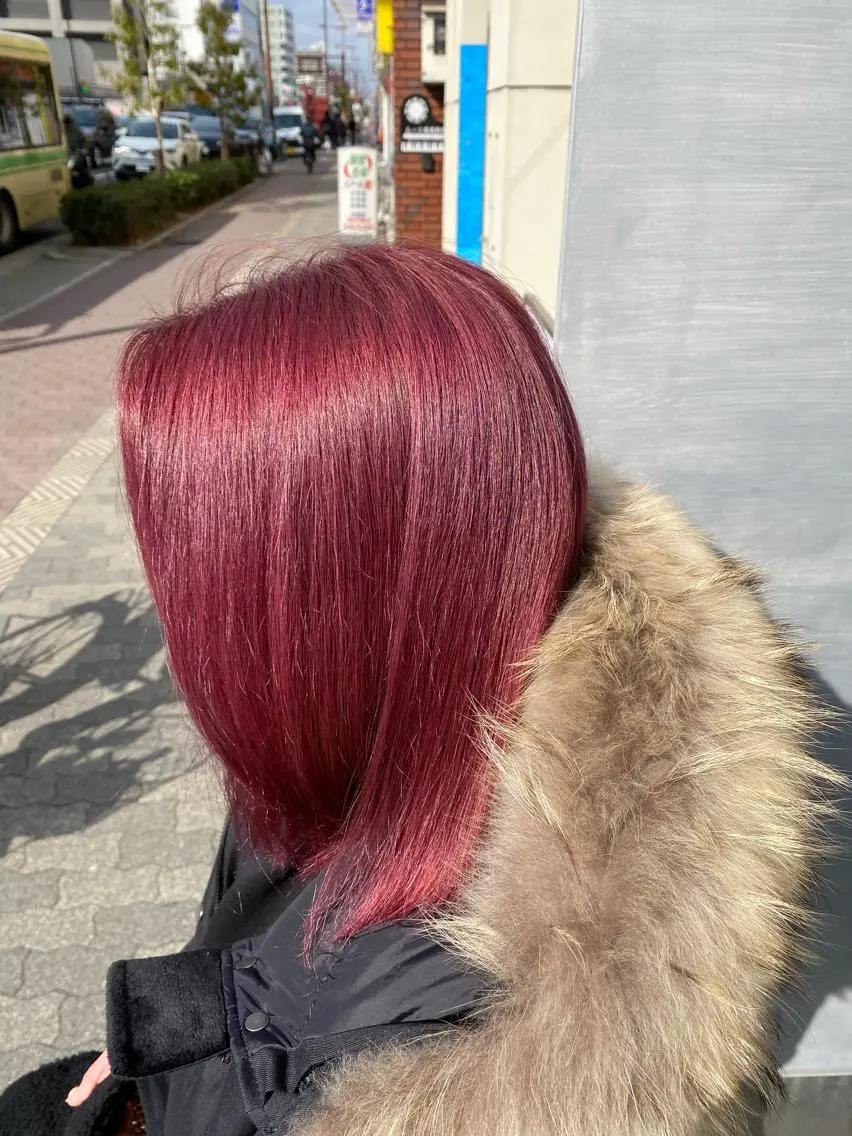 カラー ブリーチ カシス レッドカラー 韓国ヘア・カラー 🩵SHIZUKUのヘアスタイル