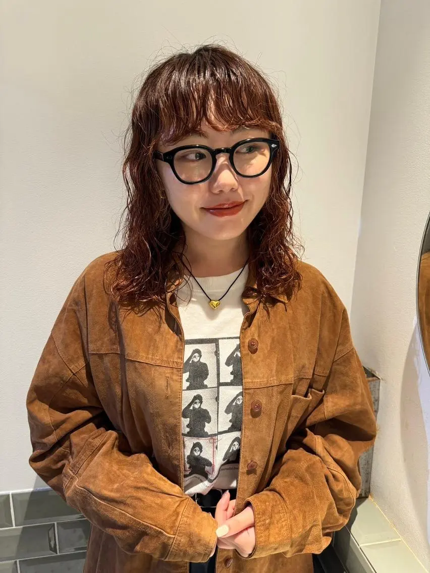 カラー パーマ ミディアム ショートボブ ミディアムパーマ アディクシーカラー ブリーチ ケアブリーチ ヘアカラー CEINE PATHのヘアスタイル