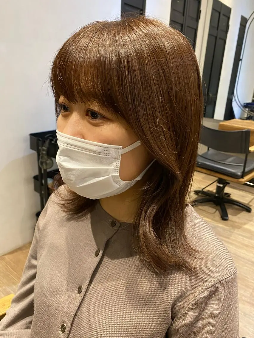 ミディアム 顔まわりレイヤー レイヤーカット カット ヘアカラー トリートメント 新宿/顔周りカット +レイヤー＝しずく♩のヘアスタイル