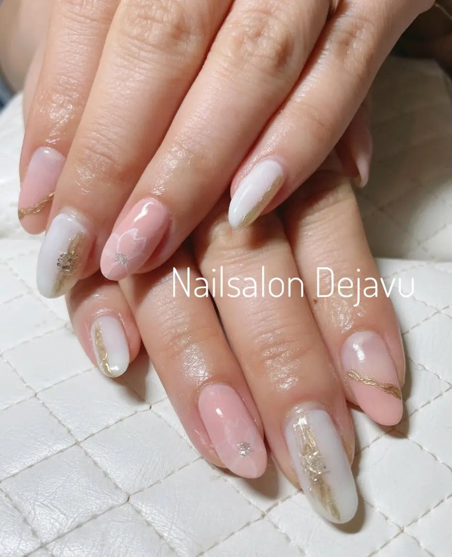 ネイル アートネイル 桜ネイル ジェルネイル 春ネイル ブライダルネイル Nail salon Dejavu 🌿のネイルデザイン