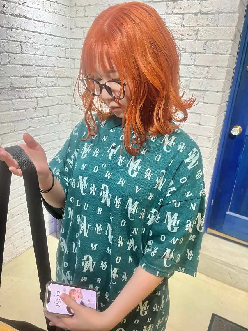 ミディアム カラー オレンジ 杉本 直樹のヘアスタイル