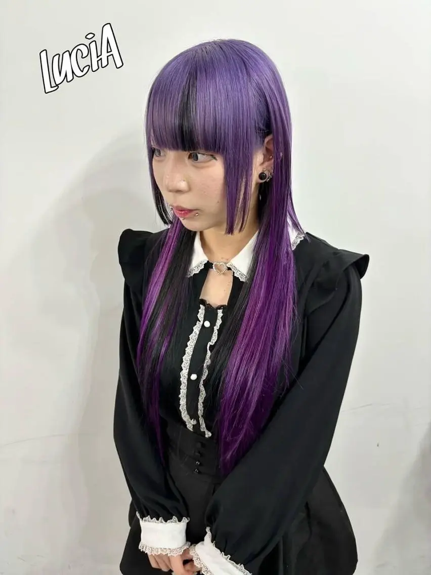 カラー ロング シールエクステ 黒髪 ブリーチ デザインカラー ダブルカラー MISAKIエクステ ブリーチ\5900のヘアスタイル