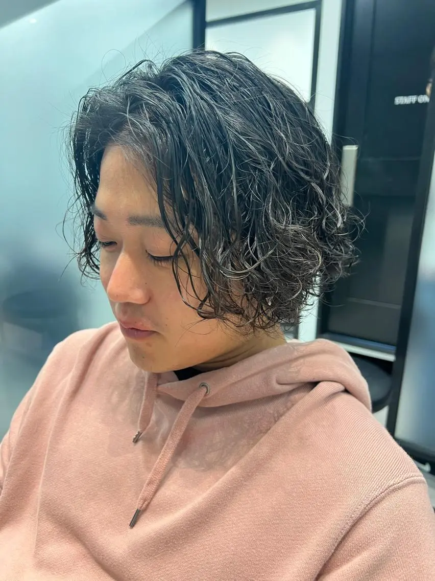 ミディアム パーマ メンズ カット パーマ 宮永 智香のヘアスタイル