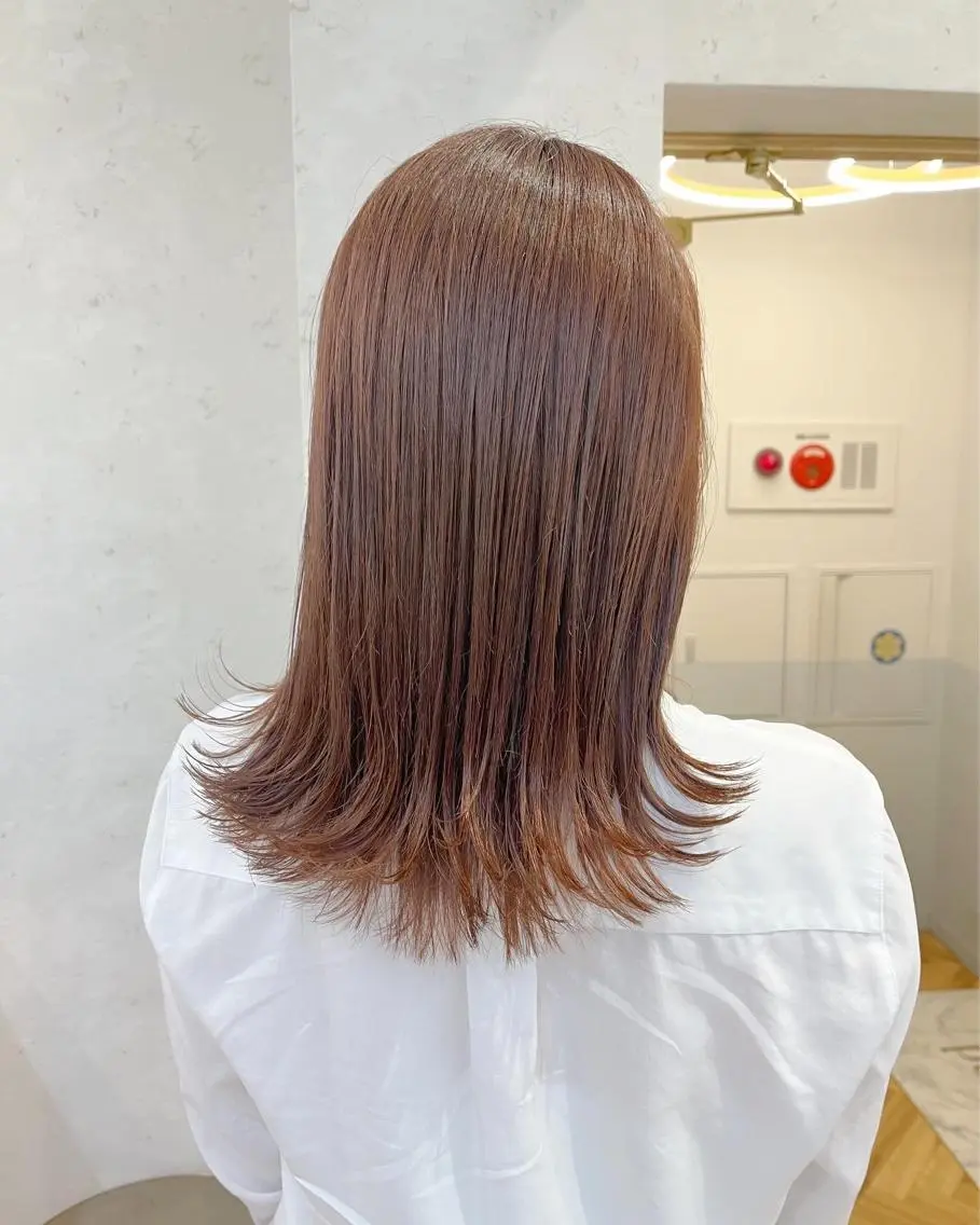 セミロング カラー ブラウンカラー オレンジ オレンジブラウン カット ヘアカラー トリートメント 透明感カラー│ レイヤーヘア中居美樹のヘアスタイル