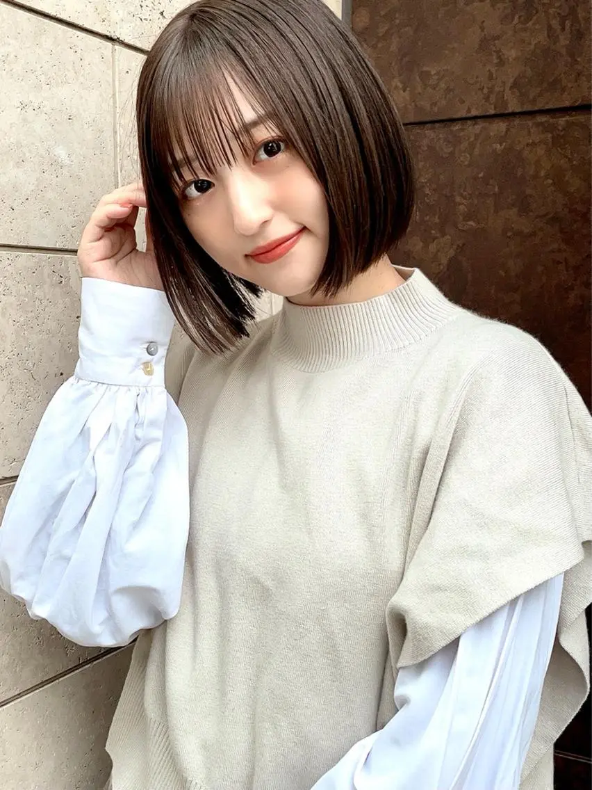 ミディアム 切りっぱなしボブ ショートボブ ボブ くびれヘア タンバルモリ 市原 大翼のヘアスタイル