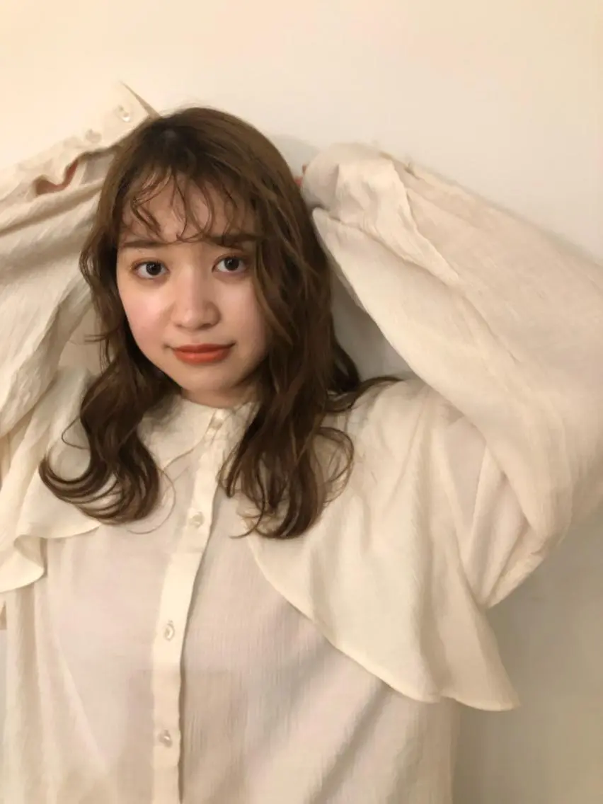 セミロング カラー パーマ ヘアアレンジ ベージュカラー 髪質改善/レイヤー/ お顔まわり/Ami.のヘアスタイル