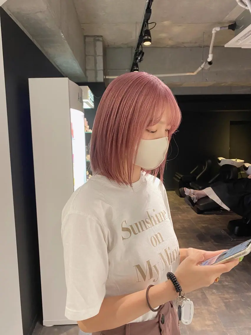 ミディアム カラー ピンクカラー esu 天満のヘアスタイル