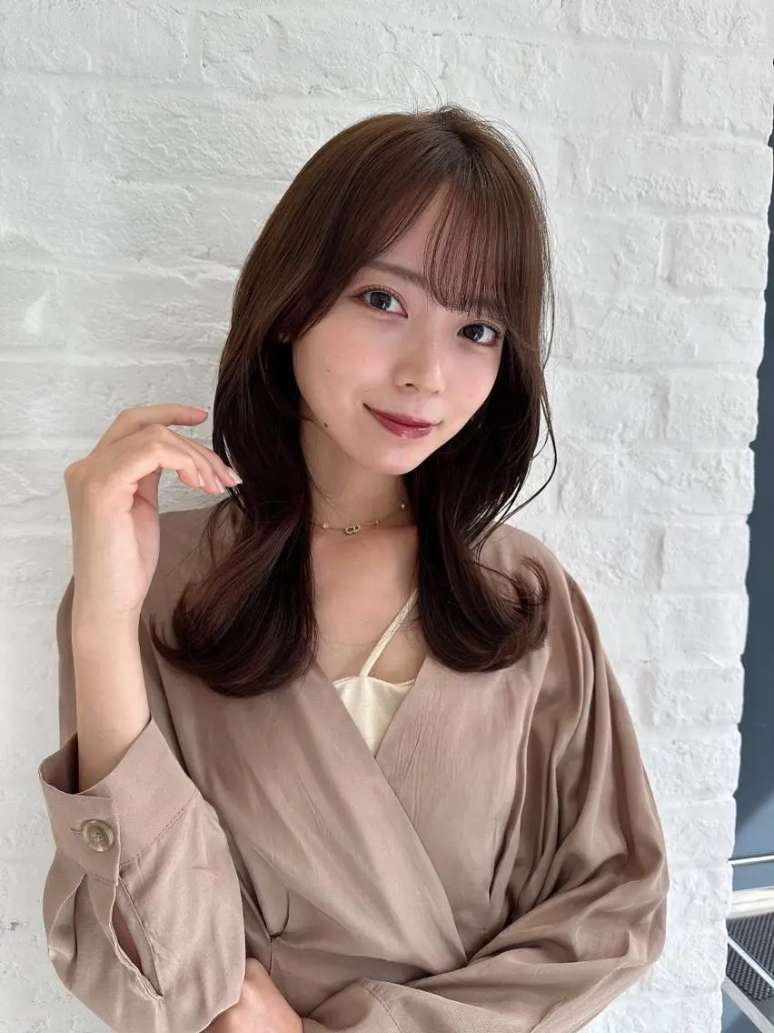 セミロング カラー ベージュカラー ブラウンカラー ブラウンベージュ くびれヘア 顔周りカット 顔周り/くびれヘア 韓国ヘア💕風間るなのヘアスタイル
