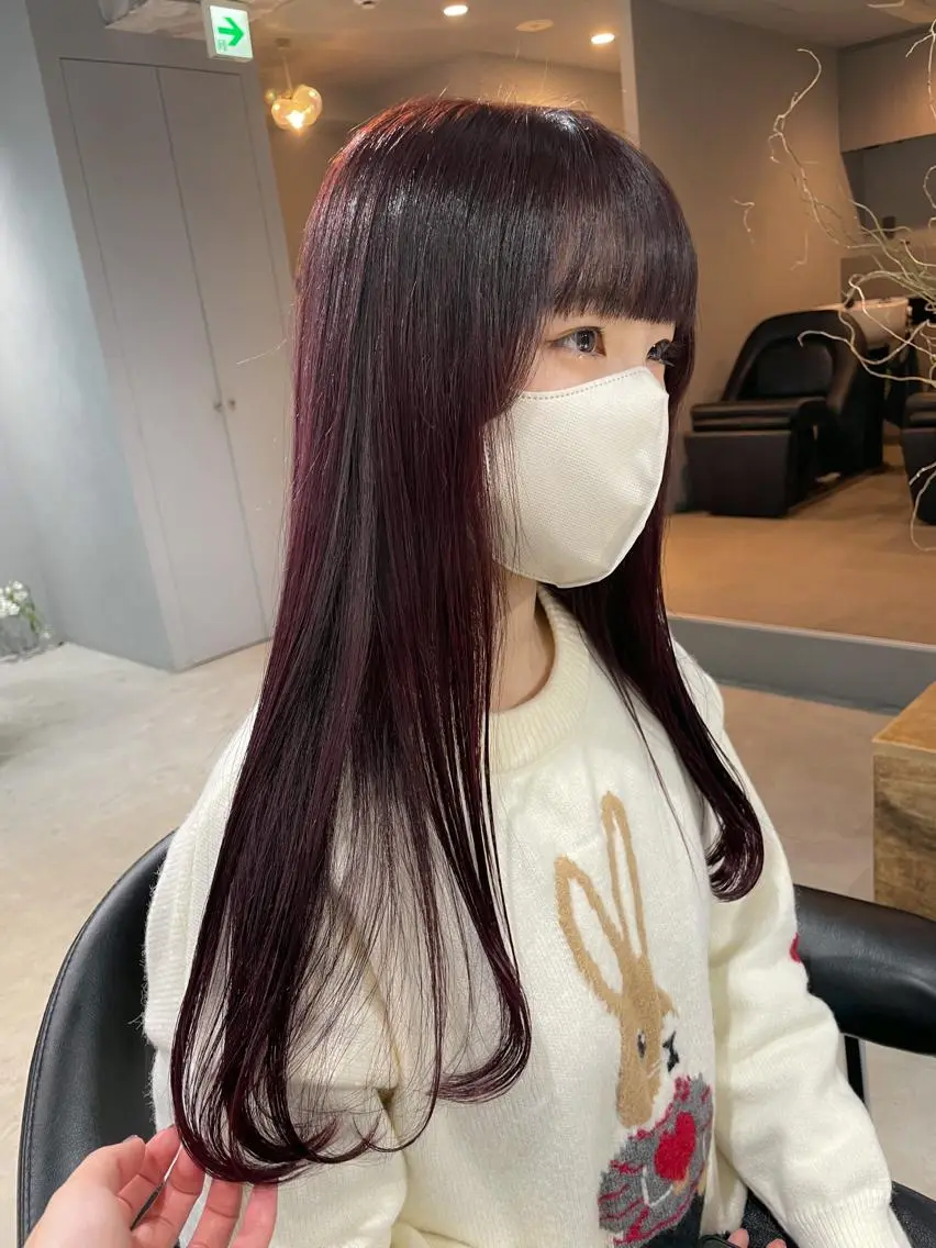 ロング カラー ブリーチ レッドカラー トリートメント ヘアカラー トリートメント 【表参道】Ruri デジタルパーマのヘアスタイル