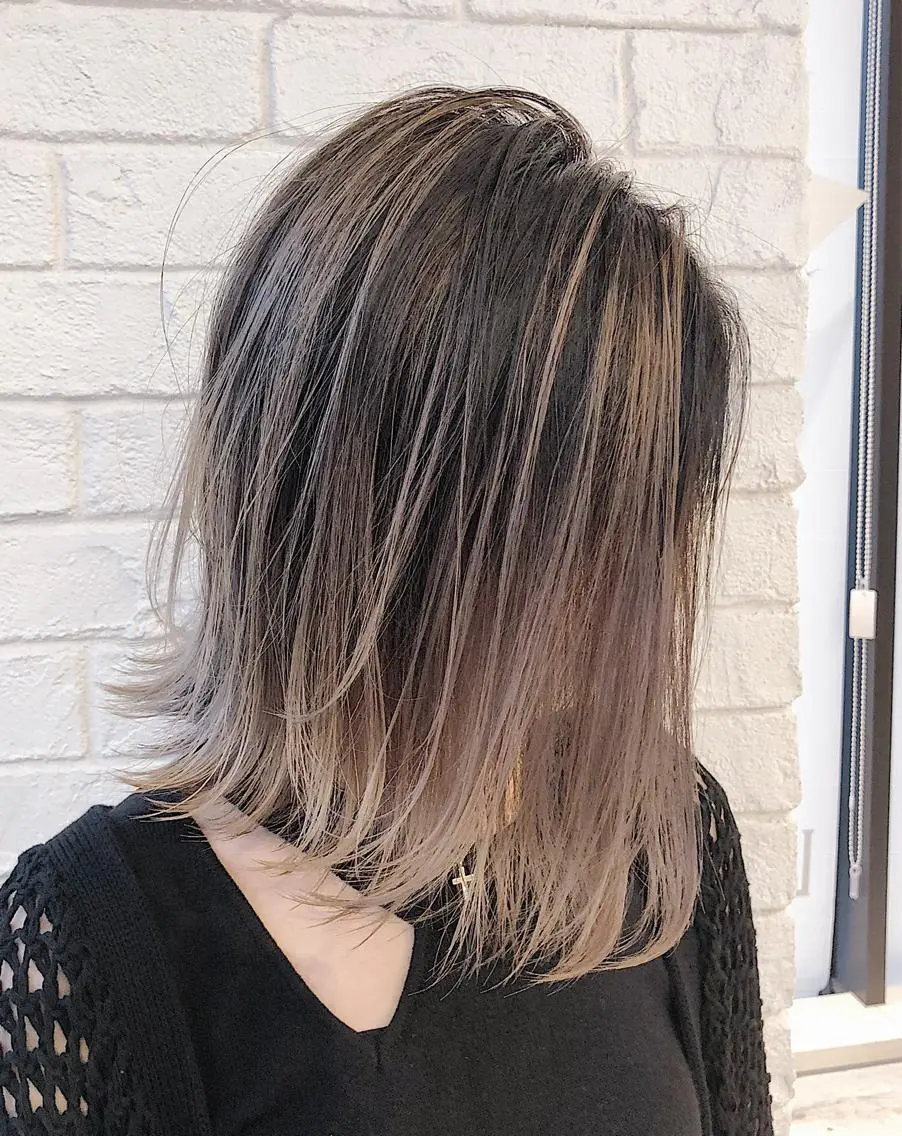 ミディアム カラー バレイヤージュ レイヤーカット ノンダメージ髪質改善 カラー💎/KURAのヘアスタイル
