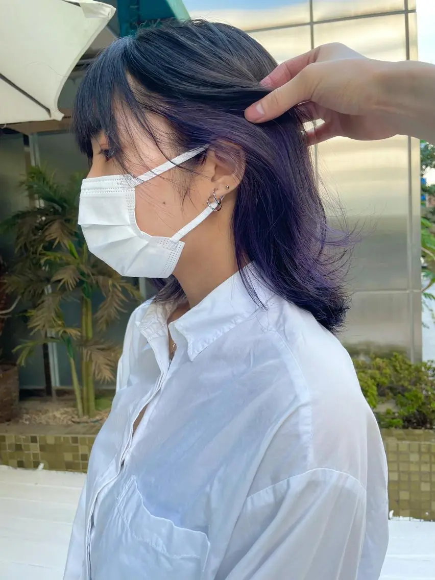 ミディアム カラー パープルカラー 佐藤 魁人のヘアスタイル