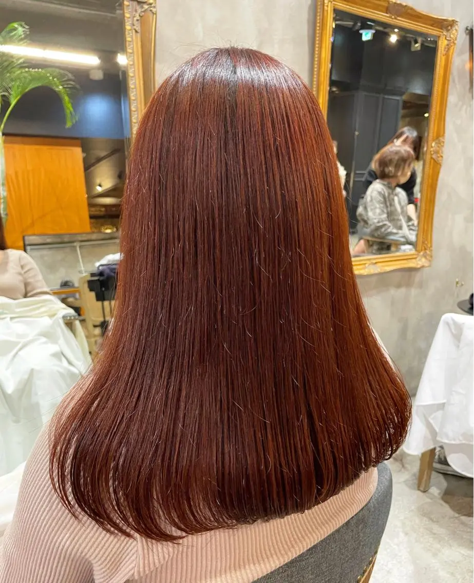 ロング カラー ヘアアレンジ ブラウンカラー オレンジ オレンジブラウン 髪質改善カラー&TR 縮毛矯正/弱酸性矯正のヘアスタイル